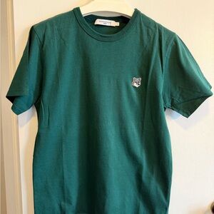 MAISON KITSUNE Teal T-Shirt with Fox Emblem